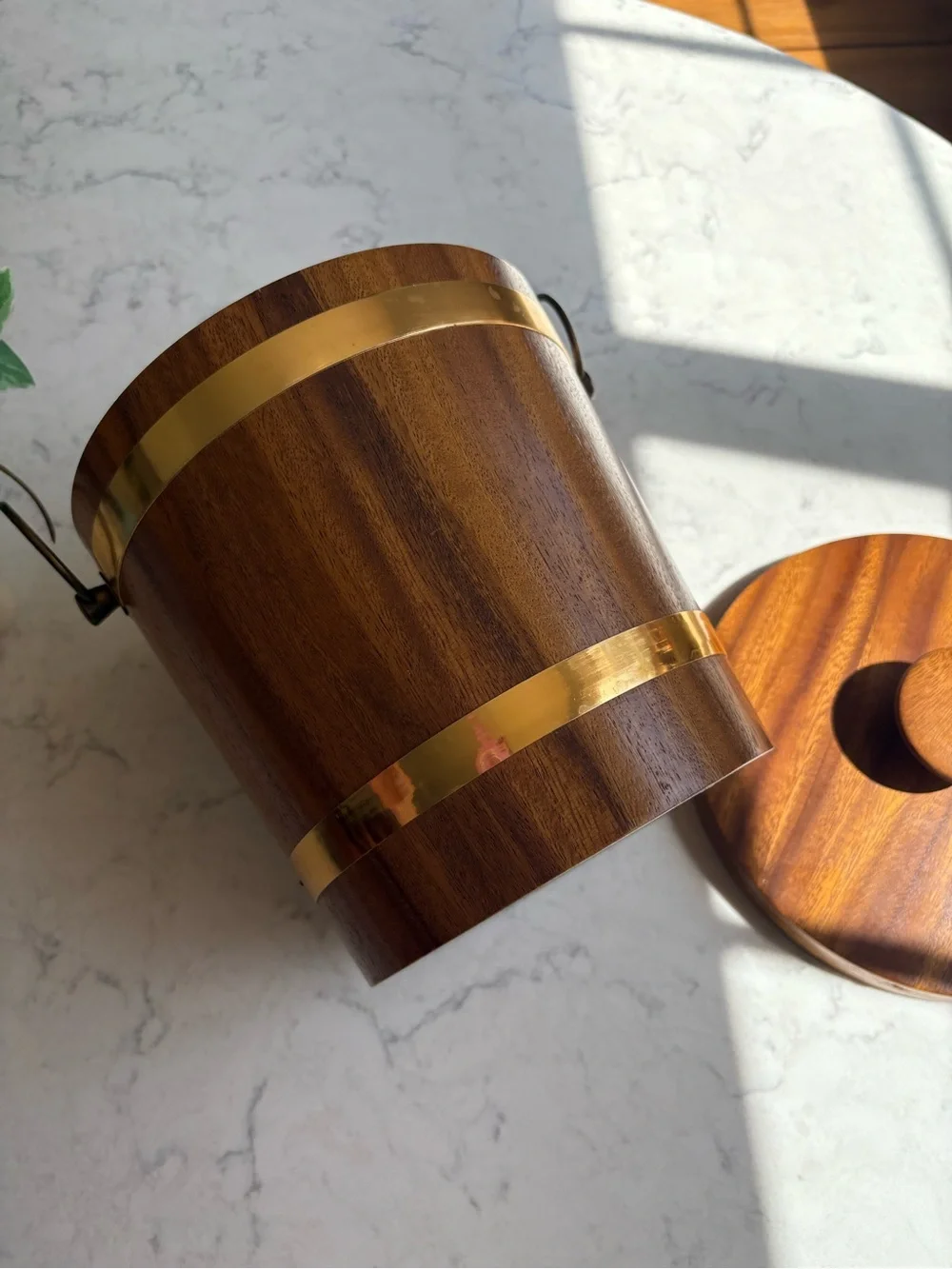 Vintage MCM Wood Grain Kitchen Storage Ice Bucket